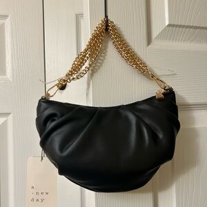 a new day Black Ruched Crossbody Bag with Gold Chain Strap